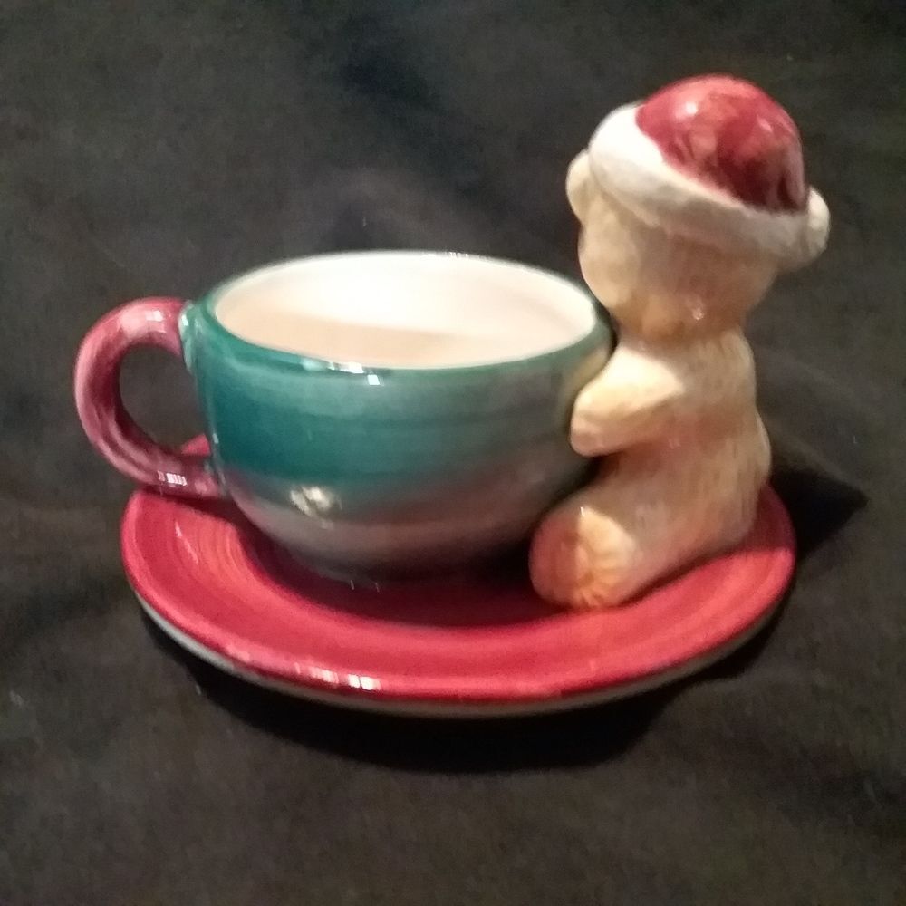 Vintage Santa Bear Cup Saucer Figurine 1 Piece Christmas Sherwood Brands RI 1 - Picture 3 of 6